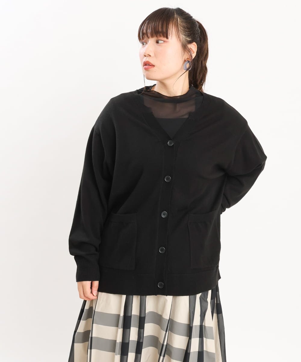 OLCKS05089 eur3(エウルキューブ) 【大きいサイズ】スリットネックカーディガン ブラック(94)