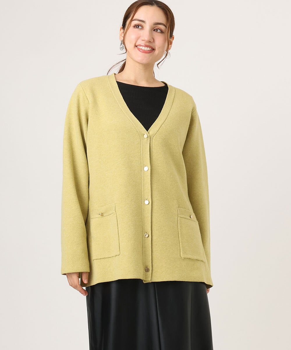 OLCLA08099 eur3(エウルキューブ) 【WEB先行販売】【大きいサイズ】Vネックゴールドボタンカーディガン イエロー(25)