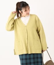 OLCLA08099 eur3(エウルキューブ) 【WEB先行販売】【大きいサイズ】Vネックゴールドボタンカーディガン イエロー(25)