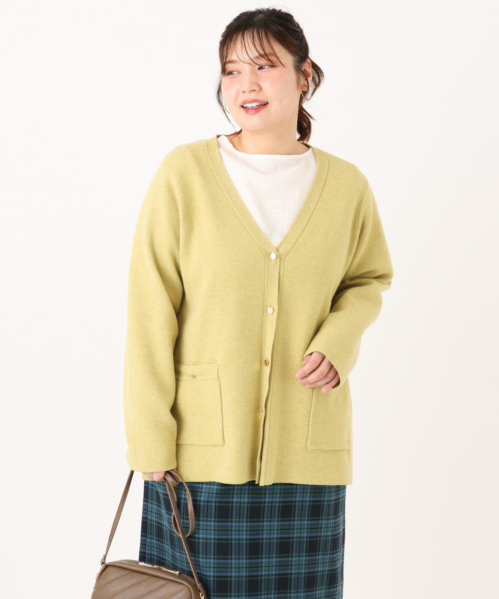 OLCLA08099 eur3(エウルキューブ) 【WEB先行販売】【大きいサイズ】Vネックゴールドボタンカーディガン イエロー(25)