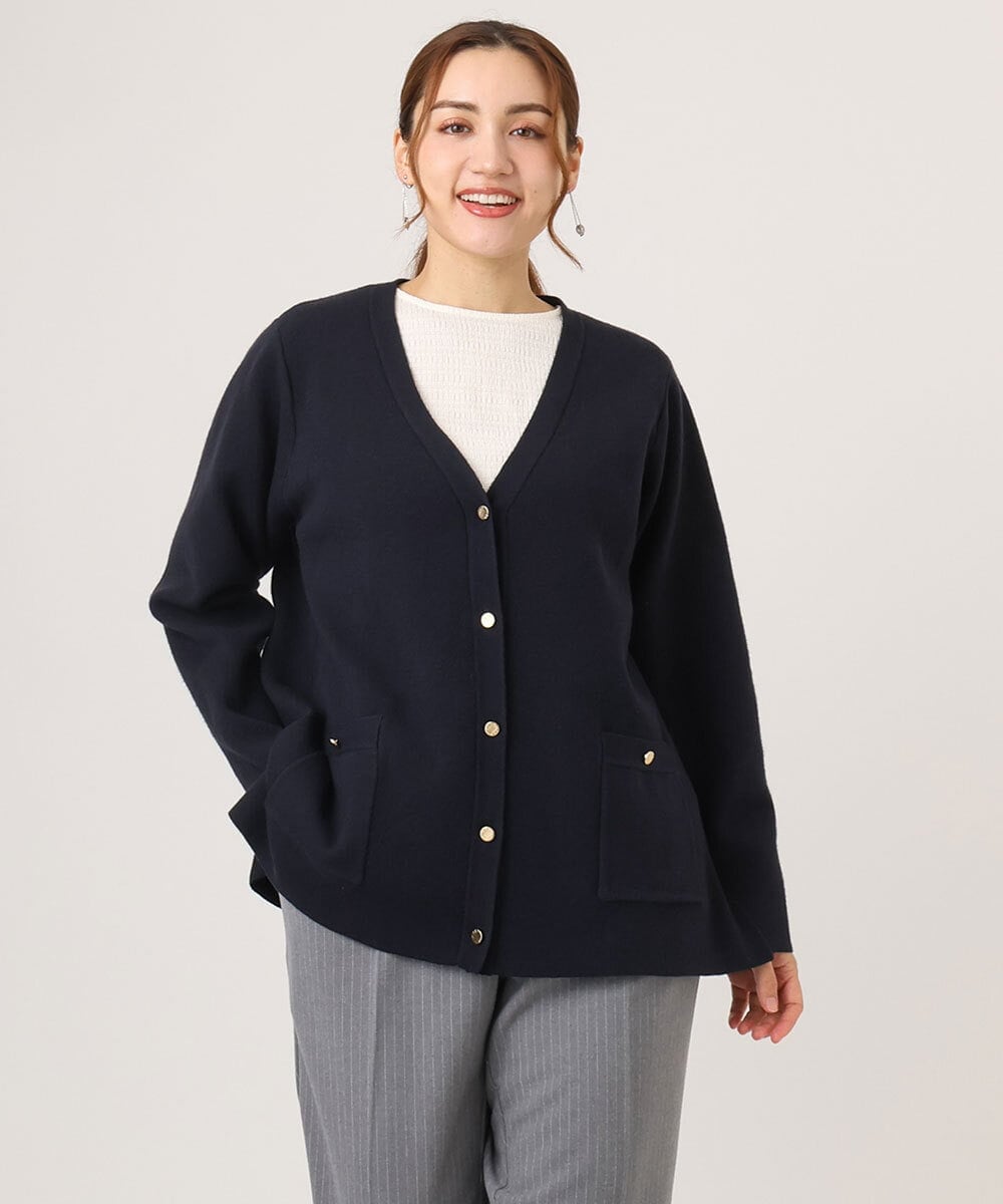 OLCLA08099 eur3(エウルキューブ) 【WEB先行販売】【大きいサイズ】Vネックゴールドボタンカーディガン ネイビー(57)