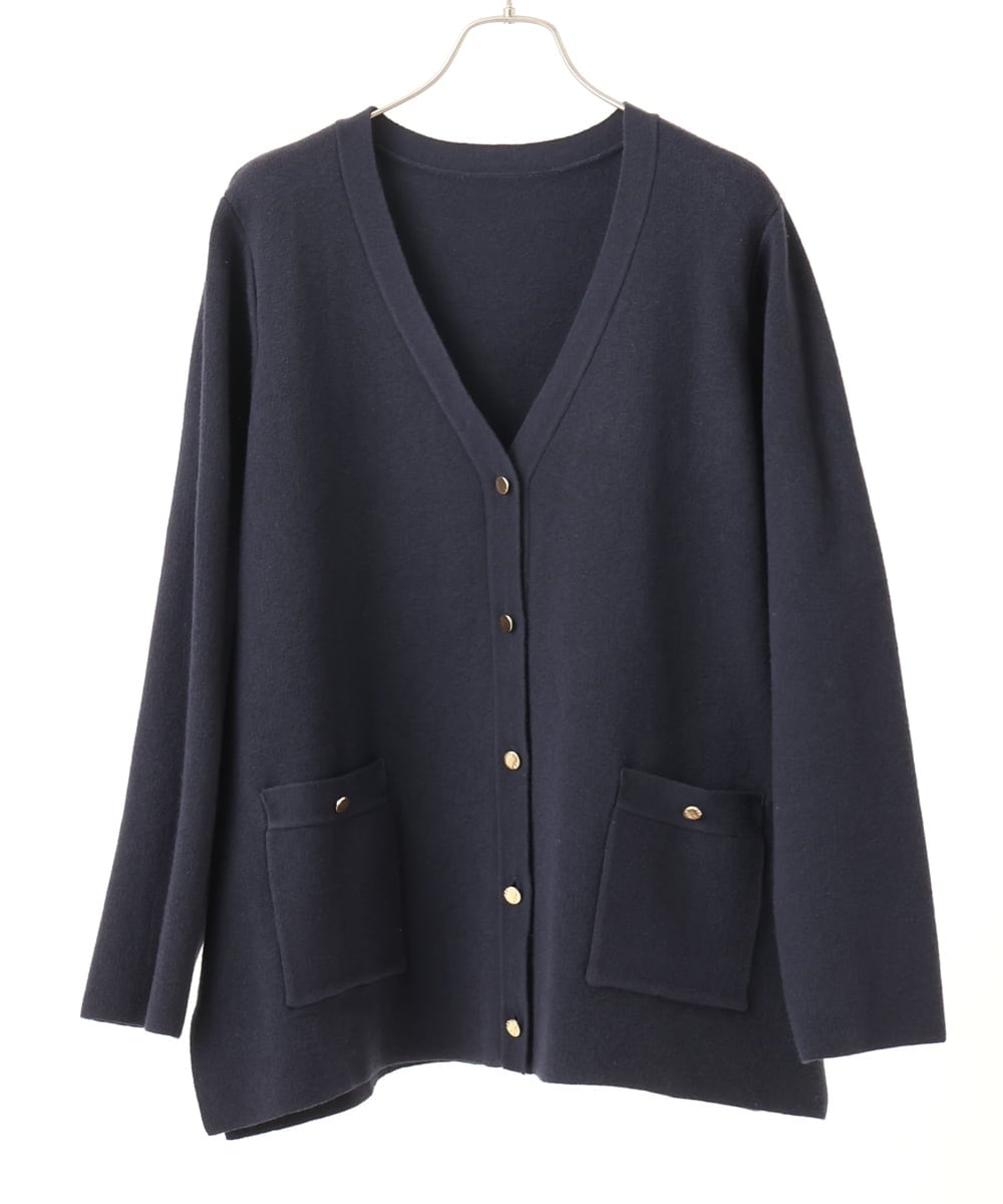 OLCLA08099 eur3(エウルキューブ) 【WEB先行販売】【大きいサイズ】Vネックゴールドボタンカーディガン ネイビー(57)
