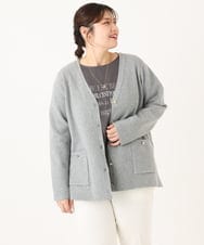 OLCLA08099 eur3(エウルキューブ) 【WEB先行販売】【大きいサイズ】Vネックゴールドボタンカーディガン グレー(92)