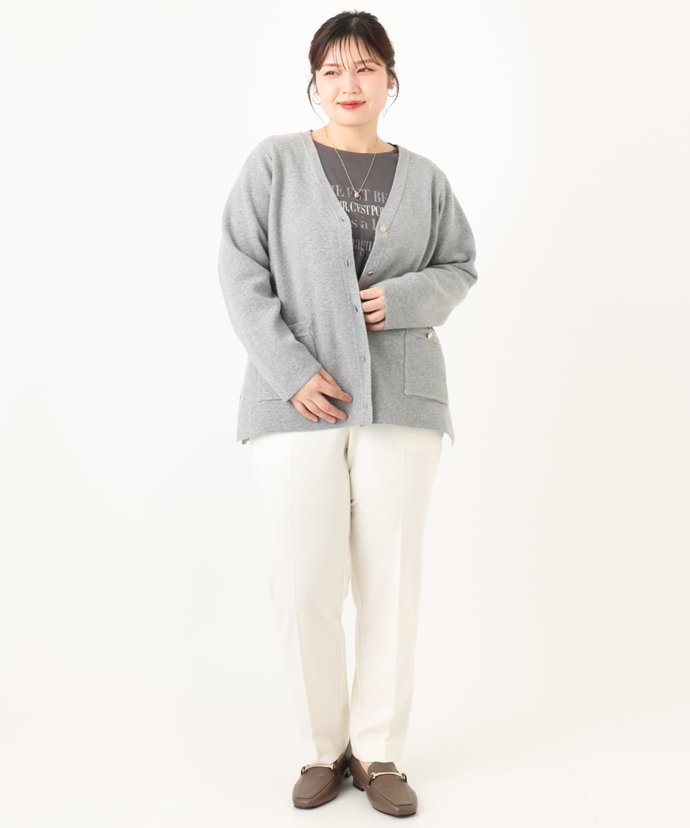 OLCLA08099 eur3(エウルキューブ) 【WEB先行販売】【大きいサイズ】Vネックゴールドボタンカーディガン グレー(92)
