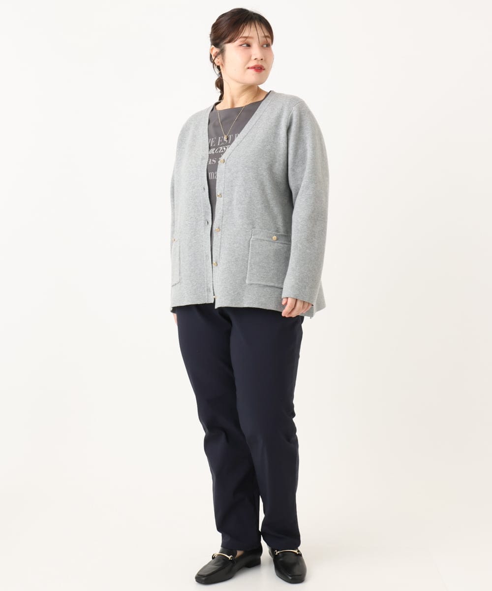 OLCLA08099 eur3(エウルキューブ) 【WEB先行販売】【大きいサイズ】Vネックゴールドボタンカーディガン グレー(92)