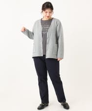 OLCLA08099 eur3(エウルキューブ) 【WEB先行販売】【大きいサイズ】Vネックゴールドボタンカーディガン グレー(92)