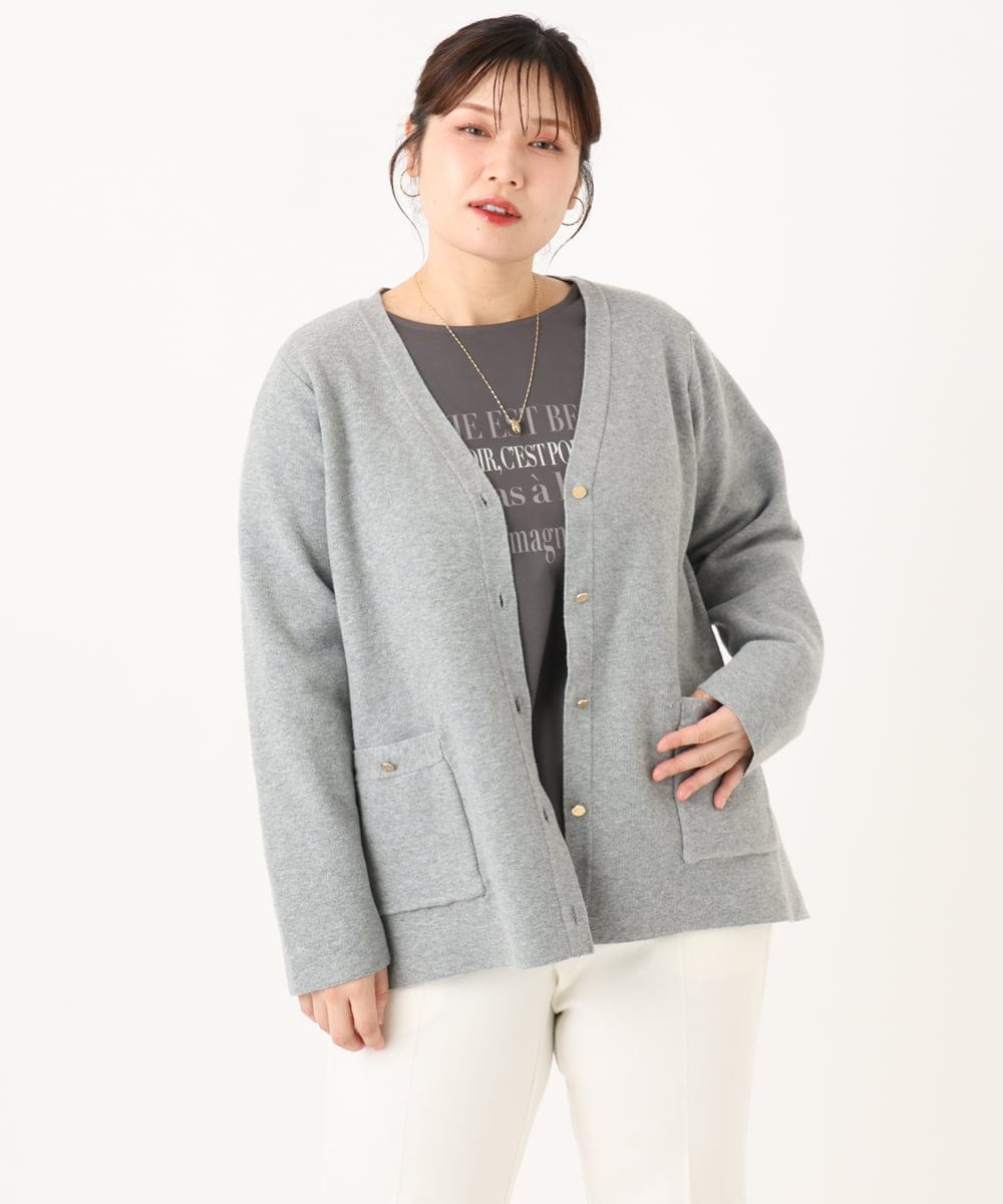 OLCLA08099 eur3(エウルキューブ) 【WEB先行販売】【大きいサイズ】Vネックゴールドボタンカーディガン グレー(92)