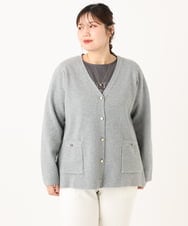 OLCLA08099 eur3(エウルキューブ) 【WEB先行販売】【大きいサイズ】Vネックゴールドボタンカーディガン グレー(92)