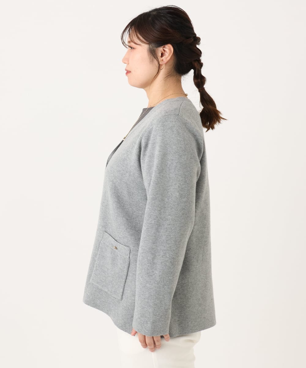 OLCLA08099 eur3(エウルキューブ) 【WEB先行販売】【大きいサイズ】Vネックゴールドボタンカーディガン グレー(92)