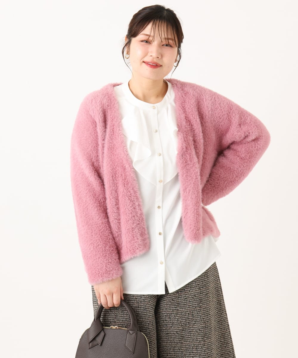 OLCLA09119 eur3(エウルキューブ) 【WEB先行販売】【大きいサイズ】フラッフィージャケット ピンク(03)