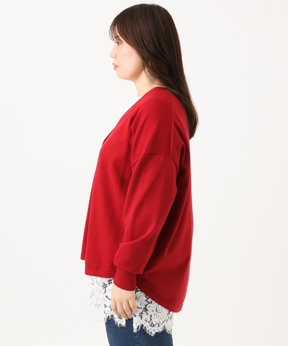 OLCLD06099 eur3(エウルキューブ) 【大きいサイズ】ラウンドヘムVネックカーディガン レッド