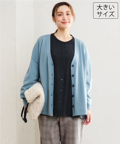 OLCLD06099 eur3 【大きいサイズ】ラウンドヘムVネックカーディガン