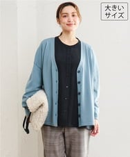 OLCLD06099 eur3(エウルキューブ) 【大きいサイズ】ラウンドヘムVネックカーディガン ライトブルー