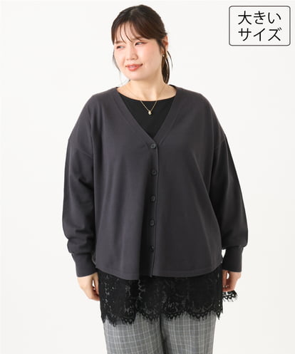 OLCLD06099 eur3 【大きいサイズ】ラウンドヘムVネックカーディガン