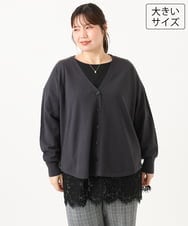 OLCLD06099 eur3(エウルキューブ) 【大きいサイズ】ラウンドヘムVネックカーディガン ダークグレー