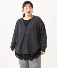 OLCLD06099 eur3(エウルキューブ) 【大きいサイズ】ラウンドヘムVネックカーディガン ダークグレー
