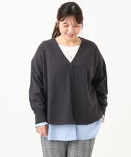 OLCLD06099 eur3(エウルキューブ) 【大きいサイズ】ラウンドヘムVネックカーディガン ダークグレー