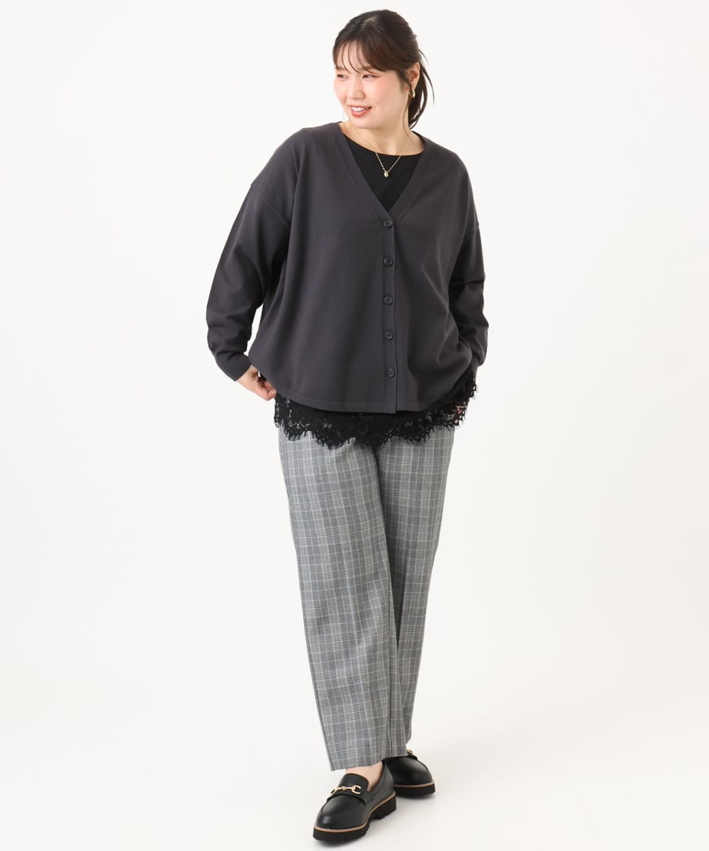 OLCLD06099 eur3(エウルキューブ) 【大きいサイズ】ラウンドヘムVネックカーディガン ダークグレー