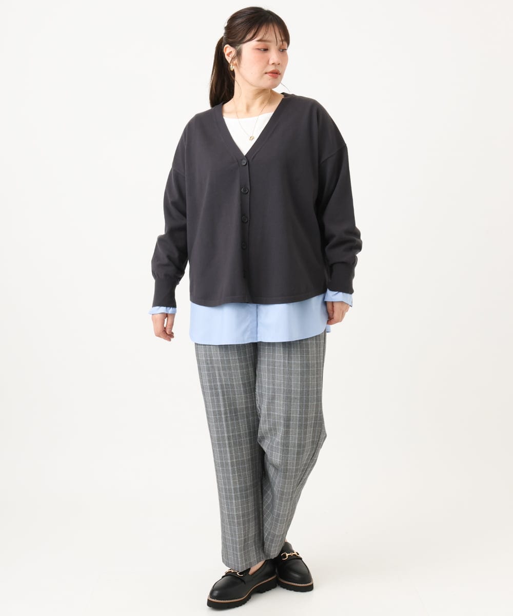 OLCLD06099 eur3(エウルキューブ) 【大きいサイズ】ラウンドヘムVネックカーディガン ダークグレー