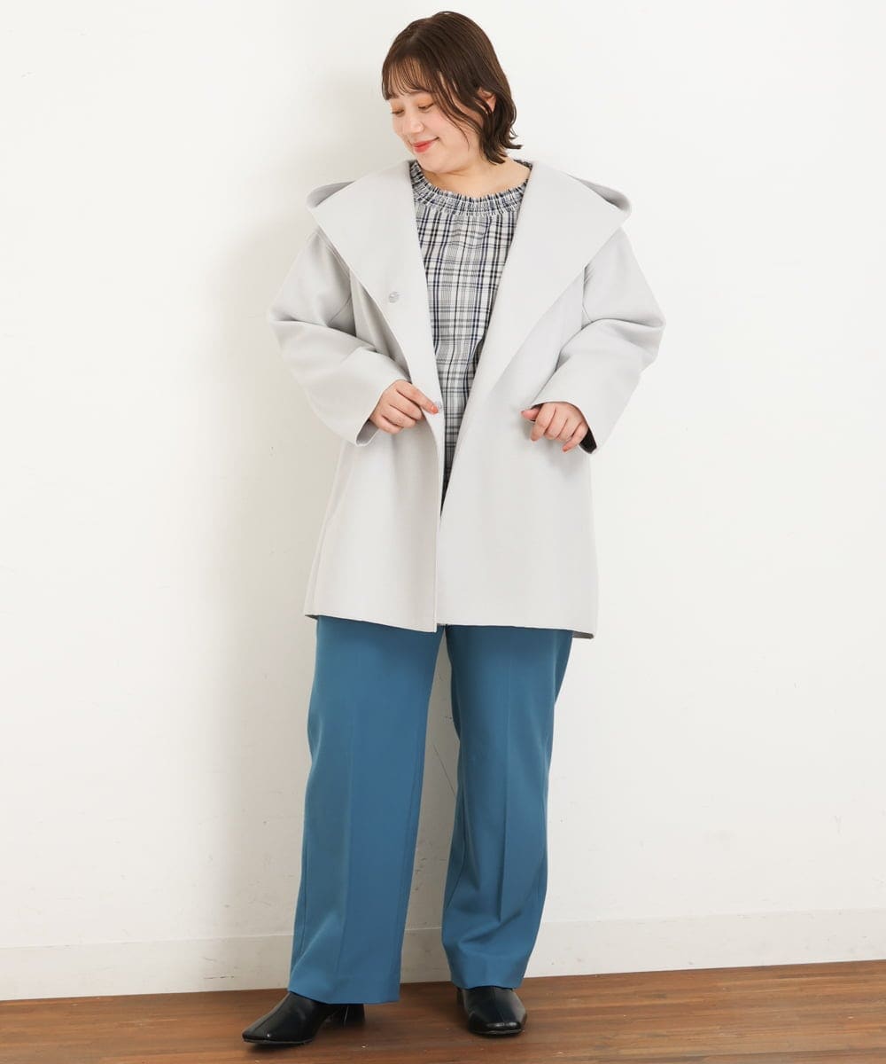 OLCLP12180 eur3(エウルキューブ) 【大きいサイズ】コクーンシルエットコート ライトグレー(91)