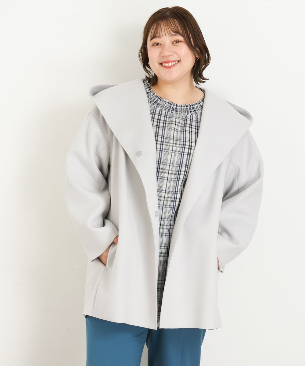 OLCLP12180 eur3(エウルキューブ) 【大きいサイズ】コクーンシルエットコート ライトグレー(91)