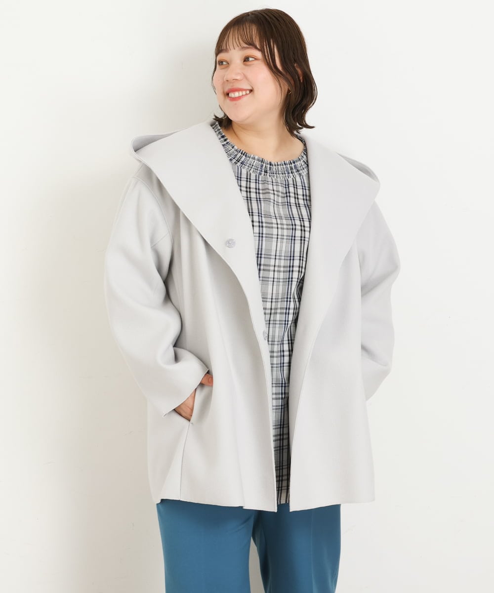 OLCLP12180 eur3(エウルキューブ) 【大きいサイズ】コクーンシルエットコート ライトグレー(91)