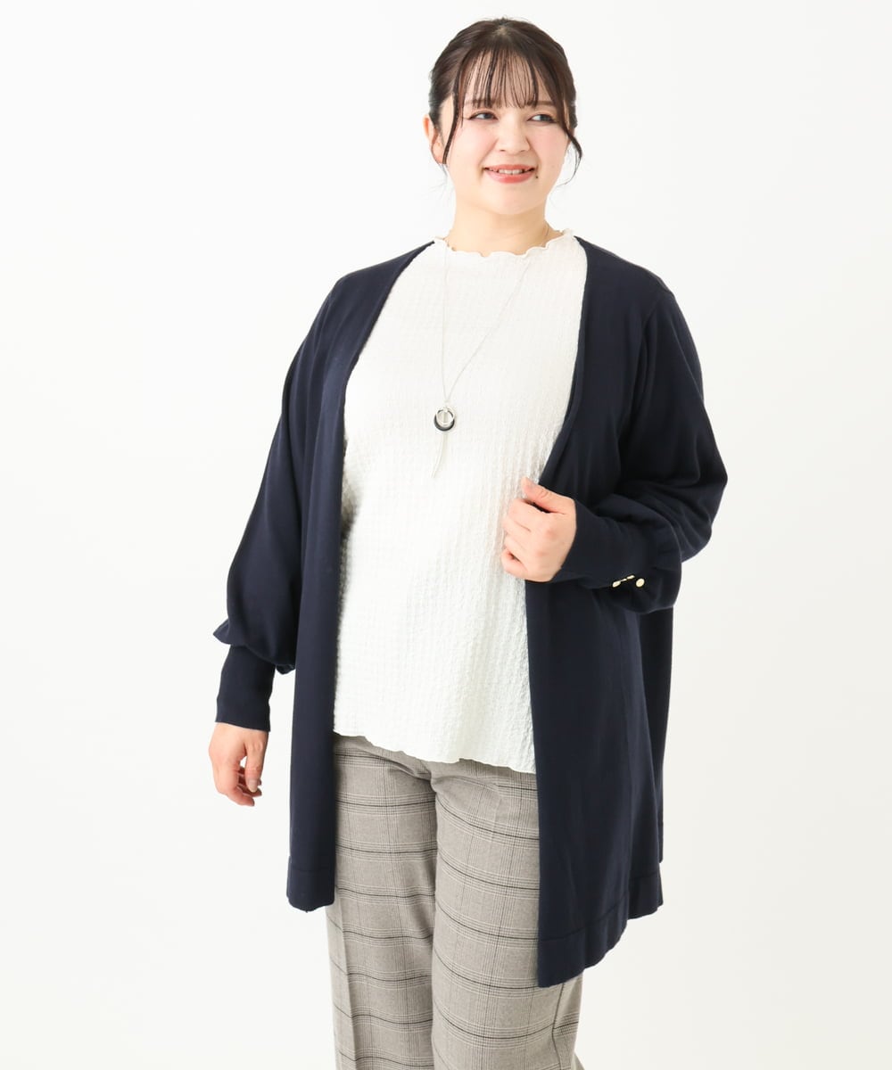 OLCLV01099 eur3(エウルキューブ) 【大きいサイズ】袖ボタントッパーカーディガン ネイビー(57)