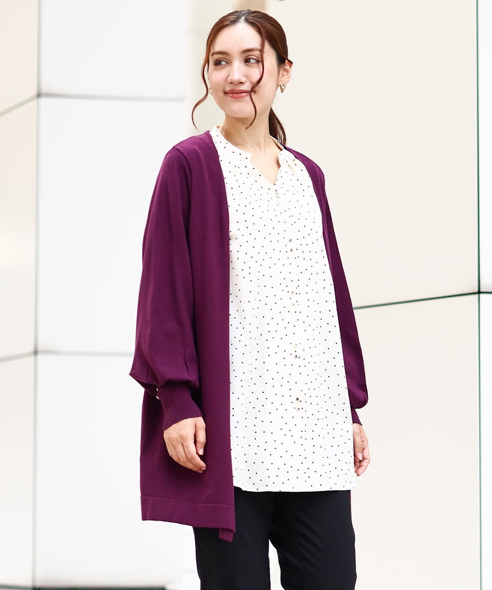 OLCLV01099 eur3(エウルキューブ) 【大きいサイズ】袖ボタントッパーカーディガン ワイン(77)