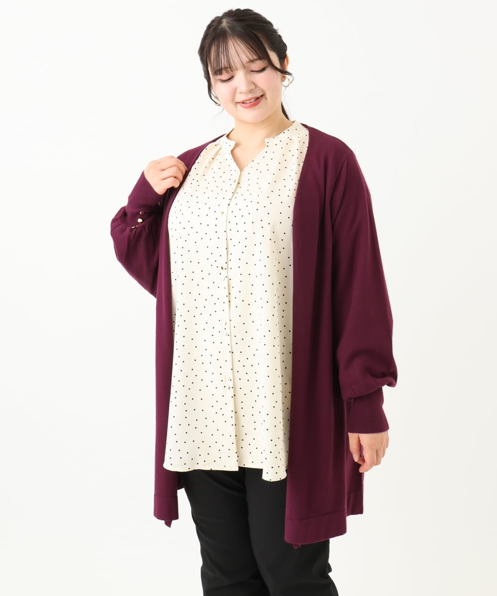 OLCLV01099 eur3(エウルキューブ) 【大きいサイズ】袖ボタントッパーカーディガン ワイン(77)