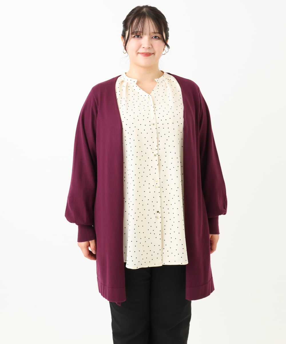 OLCLV01099 eur3(エウルキューブ) 【大きいサイズ】袖ボタントッパーカーディガン ワイン(77)