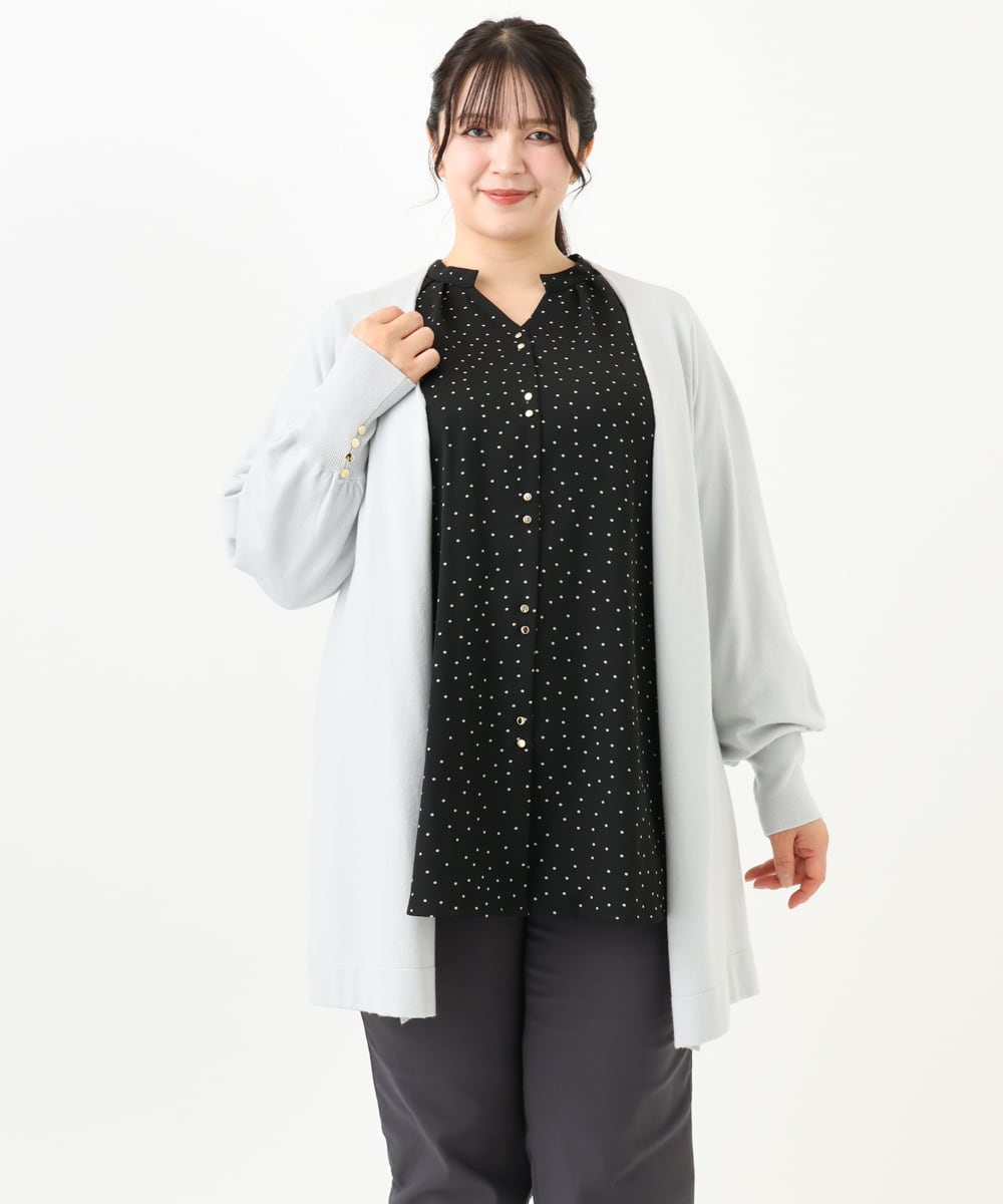 OLCLV01099 eur3(エウルキューブ) 【大きいサイズ】袖ボタントッパーカーディガン ライトグレー(91)