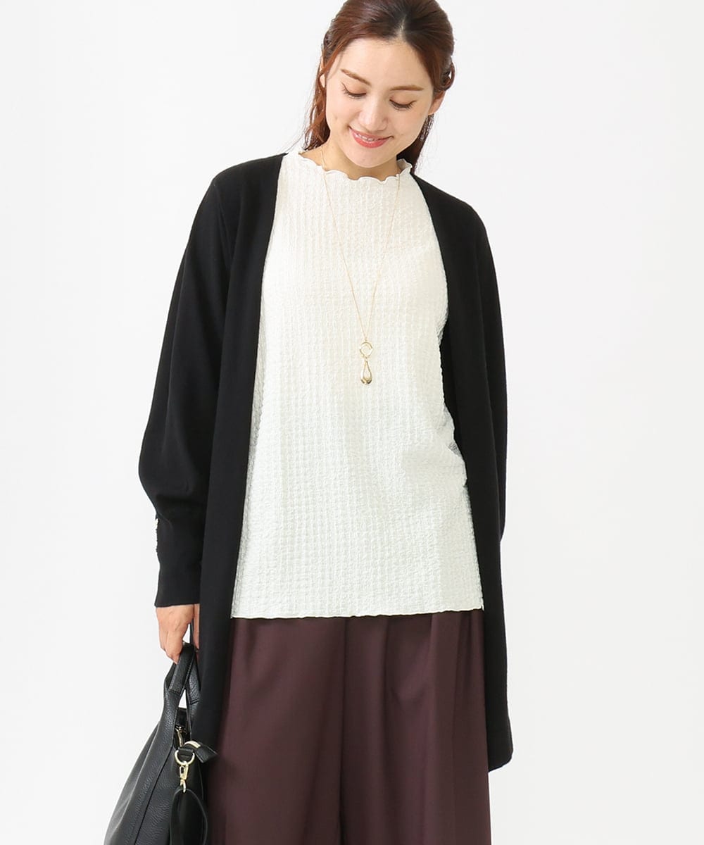 OLCLV01099 eur3(エウルキューブ) 【大きいサイズ】袖ボタントッパーカーディガン ブラック(94)（WEB限定カラー）