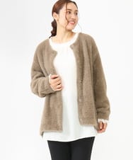 OLCLV02129 eur3(エウルキューブ) 【雑誌掲載】【大きいサイズ】ヘアリーニットジャケット モカ(84)