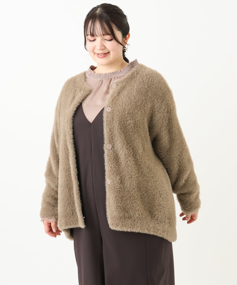 OLCLV02129 eur3(エウルキューブ) 【雑誌掲載】【大きいサイズ】ヘアリーニットジャケット モカ(84)