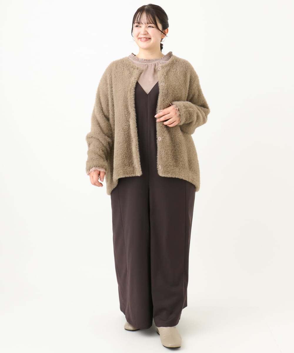 OLCLV02129 eur3(エウルキューブ) 【雑誌掲載】【大きいサイズ】ヘアリーニットジャケット モカ(84)