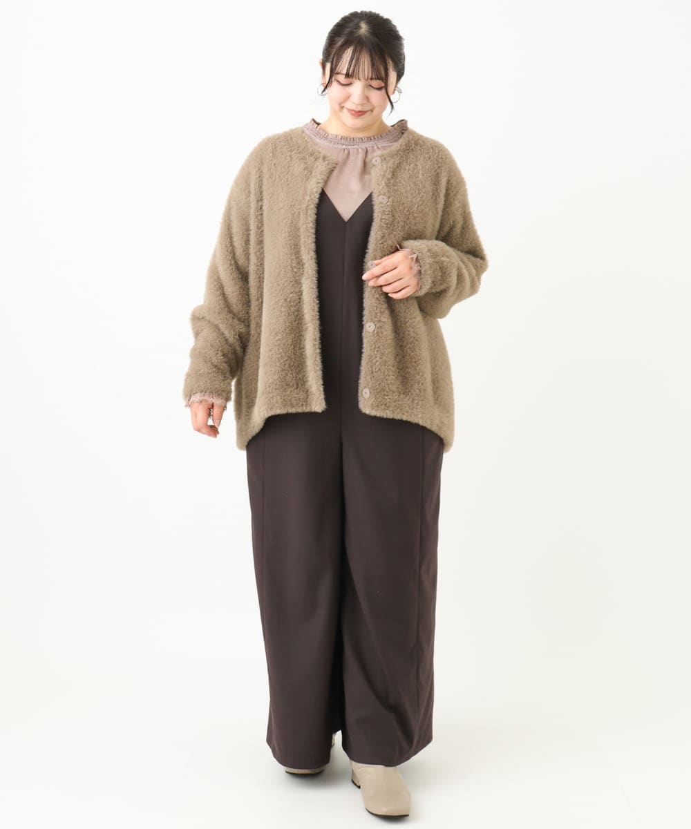 OLCLV02129 eur3(エウルキューブ) 【雑誌掲載】【大きいサイズ】ヘアリーニットジャケット モカ(84)
