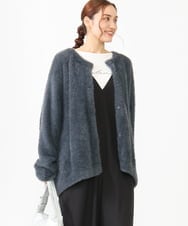 OLCLV02129 eur3(エウルキューブ) 【雑誌掲載】【大きいサイズ】ヘアリーニットジャケット ダークグレー(93)