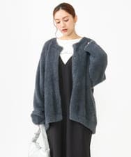 OLCLV02129 eur3(エウルキューブ) 【雑誌掲載】【大きいサイズ】ヘアリーニットジャケット ダークグレー(93)