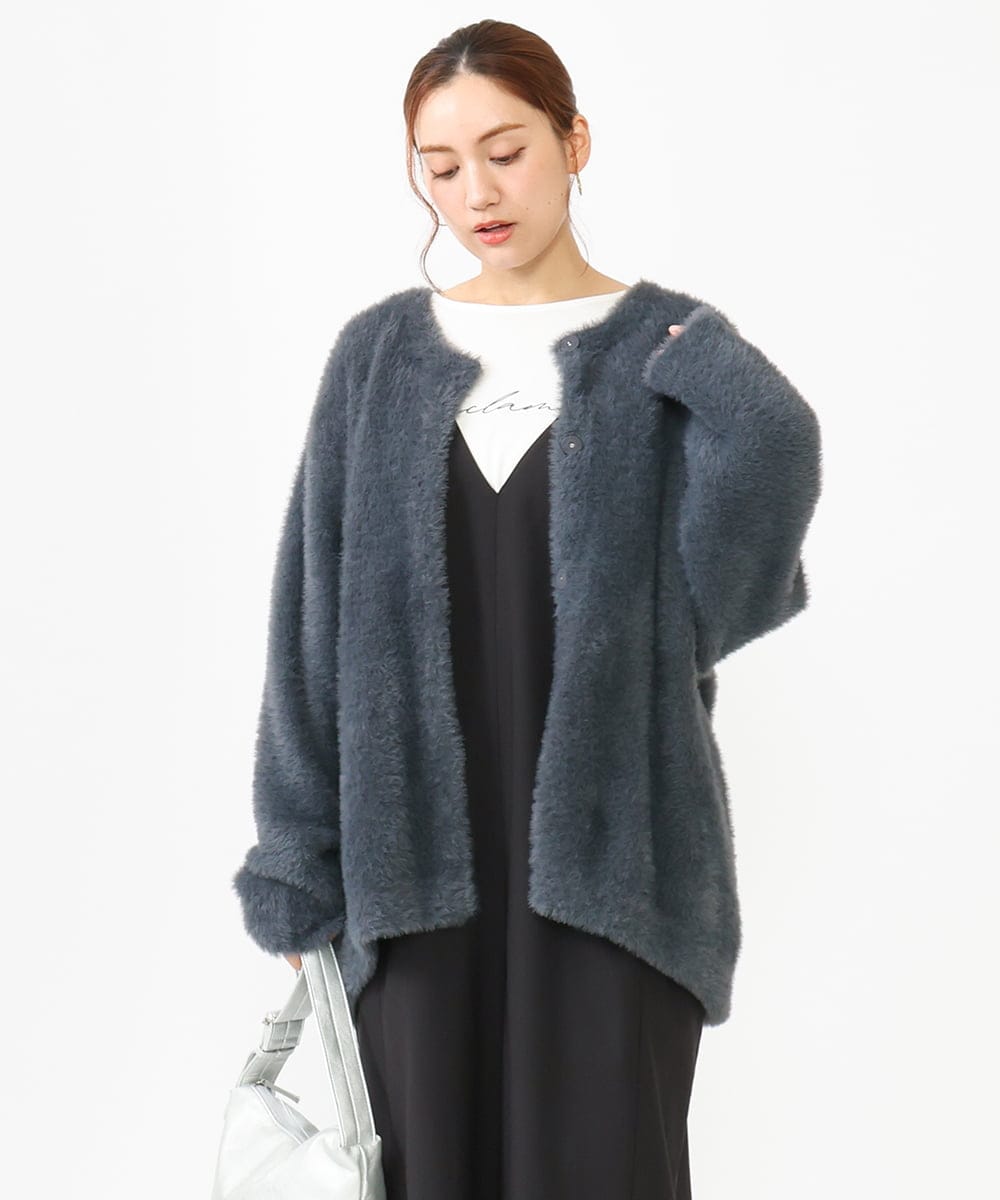 OLCLV02129 eur3(エウルキューブ) 【雑誌掲載】【大きいサイズ】ヘアリーニットジャケット ダークグレー(93)