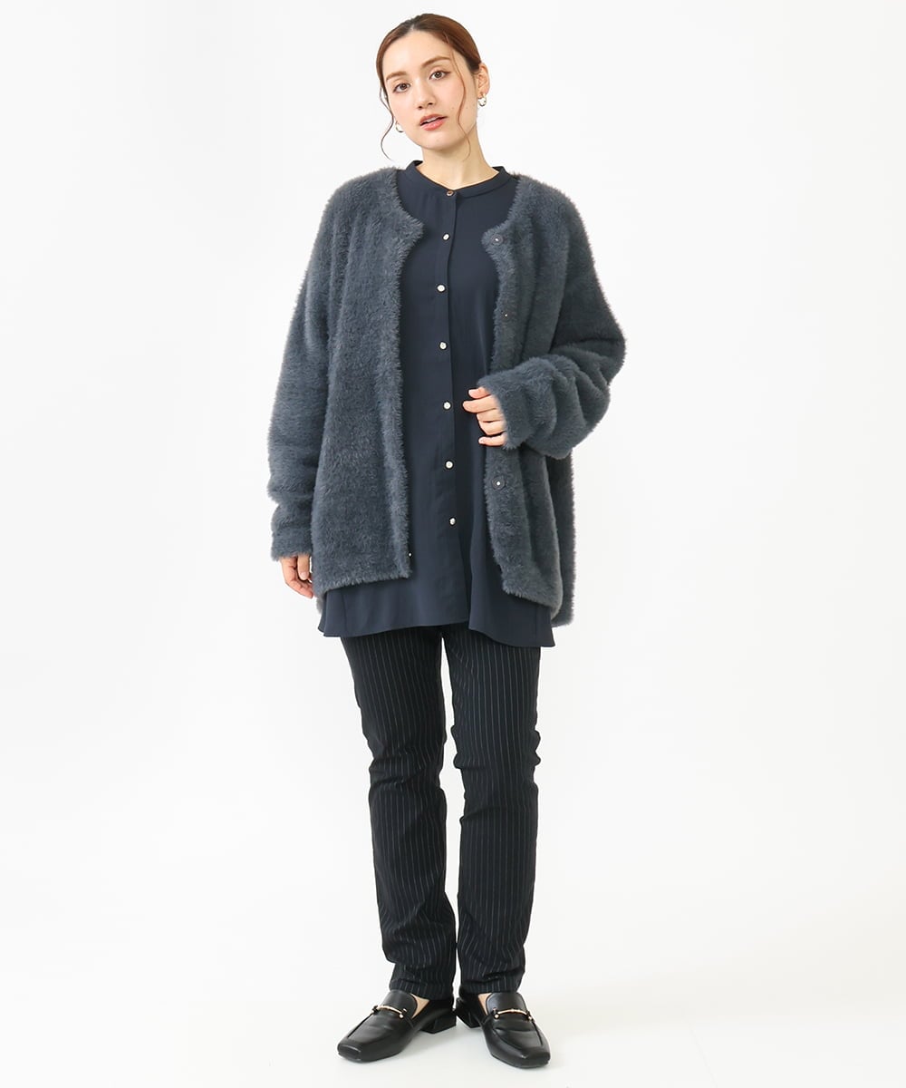 OLCLV02129 eur3(エウルキューブ) 【雑誌掲載】【大きいサイズ】ヘアリーニットジャケット ダークグレー(93)