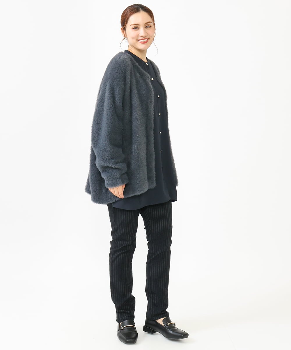 OLCLV02129 eur3(エウルキューブ) 【雑誌掲載】【大きいサイズ】ヘアリーニットジャケット ダークグレー(93)