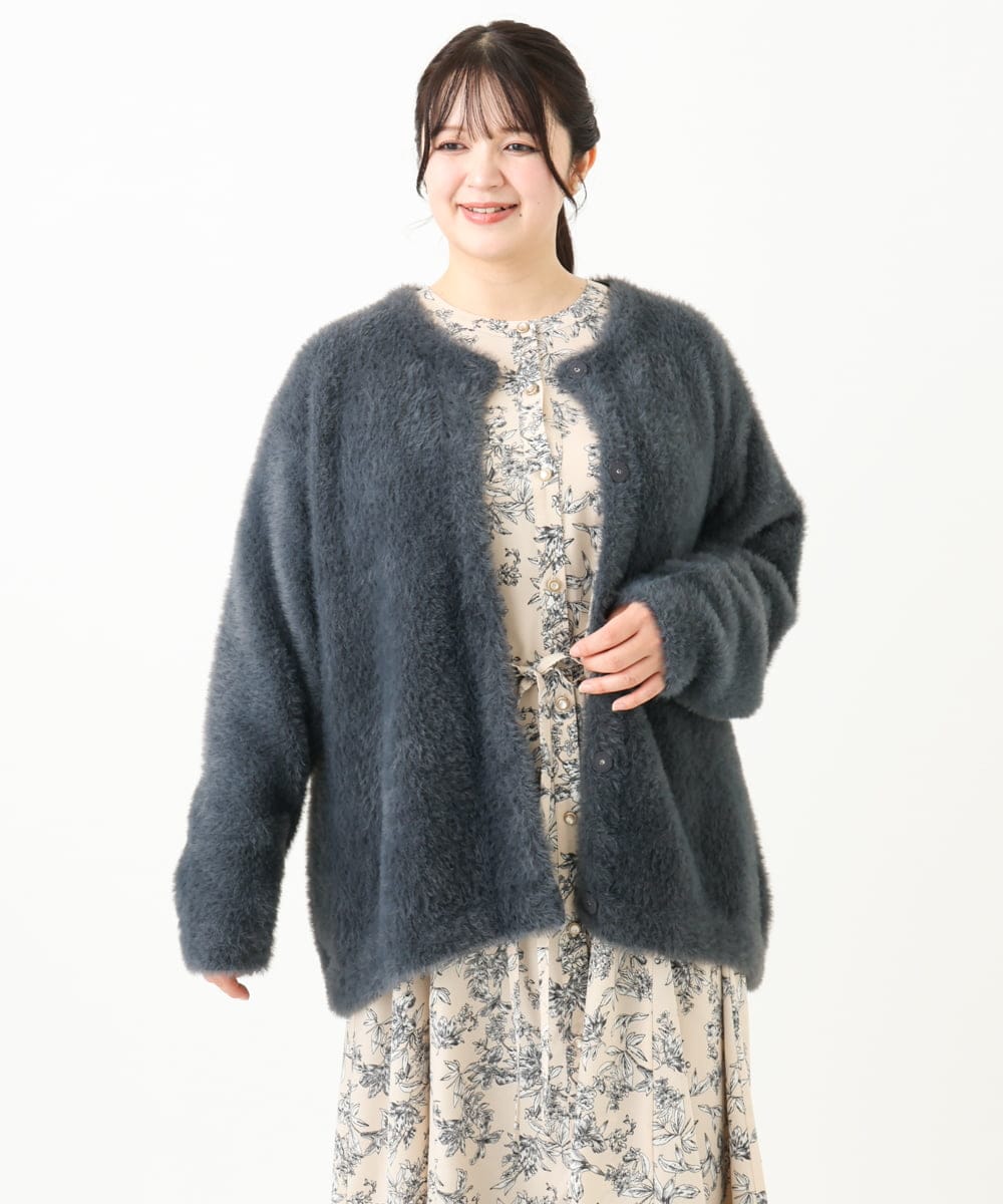 OLCLV02129 eur3(エウルキューブ) 【雑誌掲載】【大きいサイズ】ヘアリーニットジャケット ダークグレー(93)