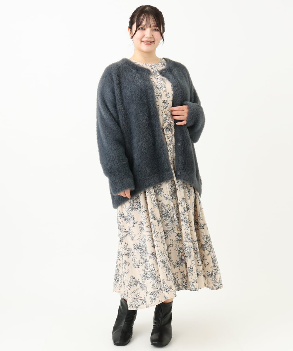 OLCLV02129 eur3(エウルキューブ) 【雑誌掲載】【大きいサイズ】ヘアリーニットジャケット ダークグレー(93)