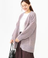 OLCLV13099 eur3(エウルキューブ) 【大きいサイズ】ミックスブークレーVネックカーディガン ライトピンク(01)