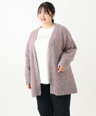 OLCLV13099 eur3(エウルキューブ) 【大きいサイズ】ミックスブークレーVネックカーディガン ライトピンク(01)