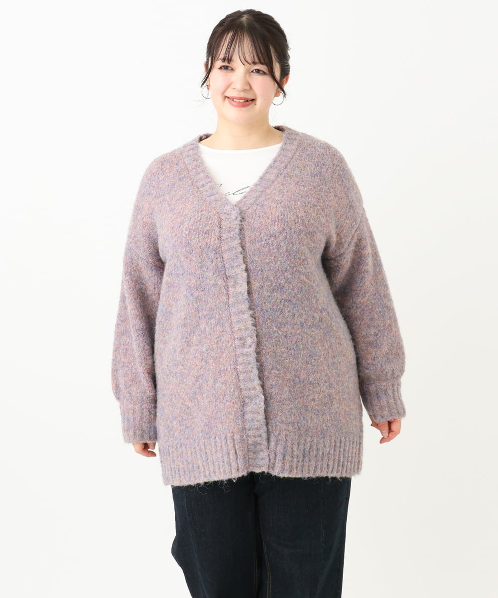 OLCLV13099 eur3(エウルキューブ) 【大きいサイズ】ミックスブークレーVネックカーディガン ライトピンク(01)