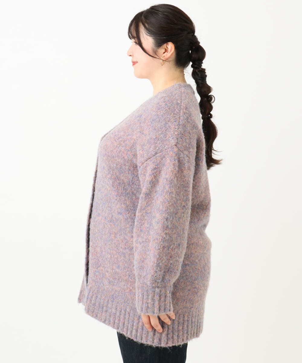 OLCLV13099 eur3(エウルキューブ) 【大きいサイズ】ミックスブークレーVネックカーディガン ライトピンク(01)