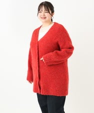 OLCLV13099 eur3(エウルキューブ) 【大きいサイズ】ミックスブークレーVネックカーディガン レッド(05)