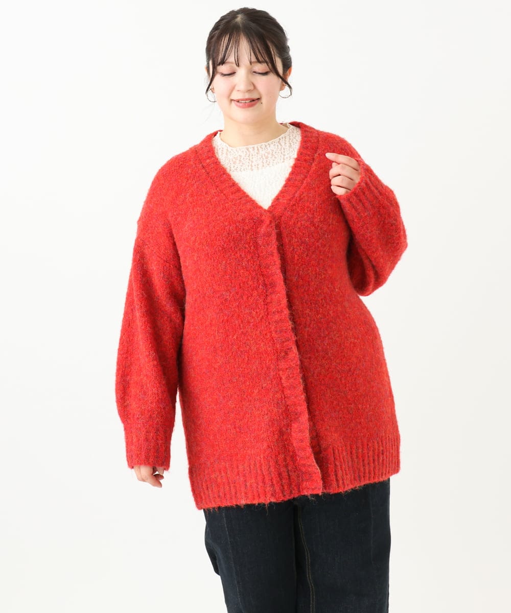 OLCLV13099 eur3(エウルキューブ) 【大きいサイズ】ミックスブークレーVネックカーディガン レッド(05)