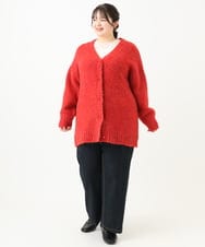 OLCLV13099 eur3(エウルキューブ) 【大きいサイズ】ミックスブークレーVネックカーディガン レッド(05)